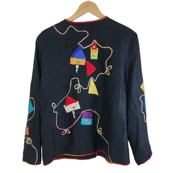 Allure Womens Maximalist Wearable Art Houses Embroidered Blazer Jacket size L - Picture 2 of 13